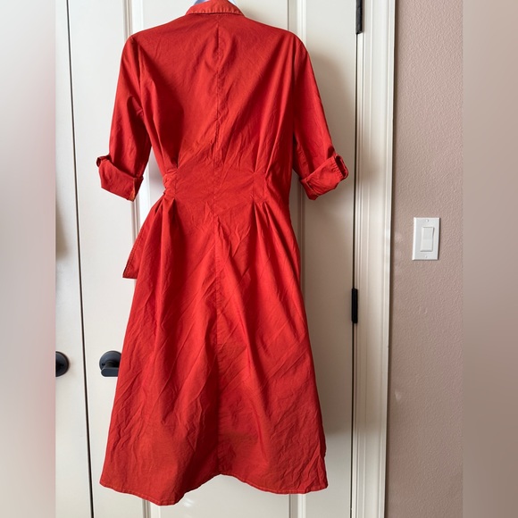 New York & Company Vibrant Red Orange Wrap Dress - Picture 2 of 10